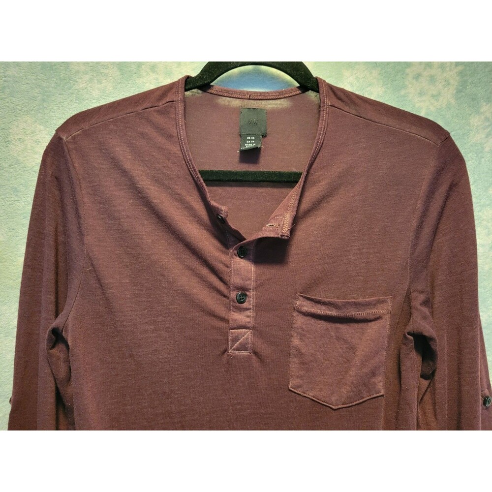 H&M Burgundy XS Long Sleeve Shirt Men Sheer Layer Preppy Sporty Pocket Short